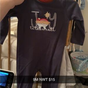 Toddler Navy One-Piece Footie with Embroidered Elephant